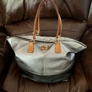 Rooney & Bourke Genuine Leather Handbag red liner & silver/black w/ brown straps